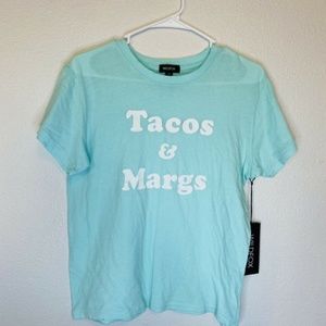 Wildfox Teal Margs and Tacos Graphic T Shirt NWT